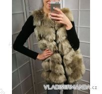 Vesta kožúšok zimné dámsky s koženkovými vreckami teplá umelá kožušina (s-4XL) AFASHION AF18048