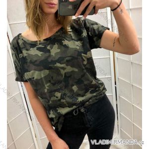 Tričko s krátkym rukávom dámske maskáč (uni s/m) TALIANSKÁ MÓDA IM519073