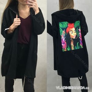 Mikina predĺžená s kapucňou dámska na zips (uni s / l) Talianska móda IM319725 černá